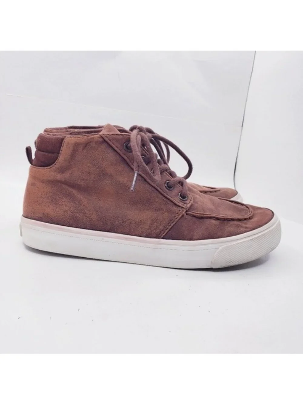 Old Navy Brown Faux Leather High Top Moccasin Lace Up Sneakers Boys Youth Size 3